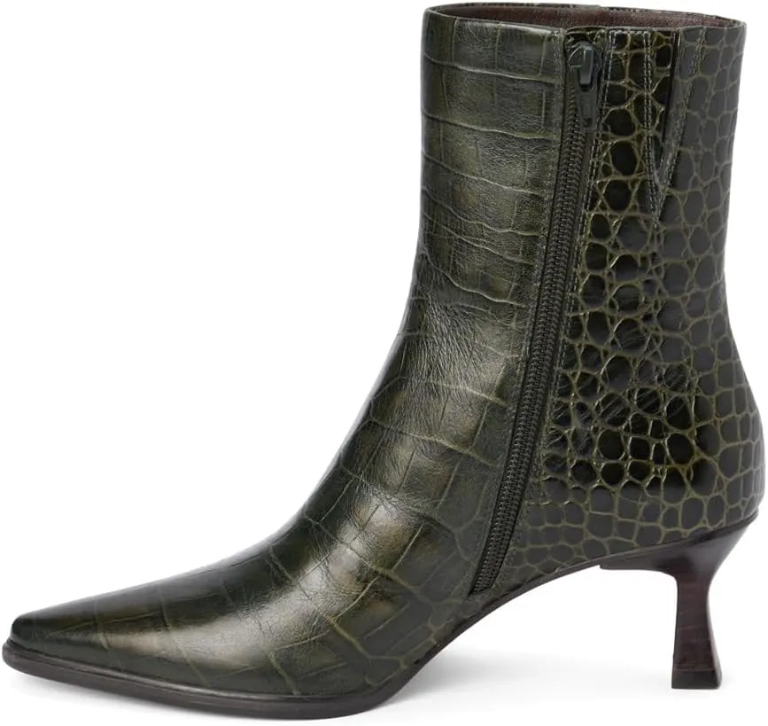 Matisse Womens Gabbie Croc Embossed Pointed Toe Zippered Casual Boots Ankle Mid Heel 2-3" - Green