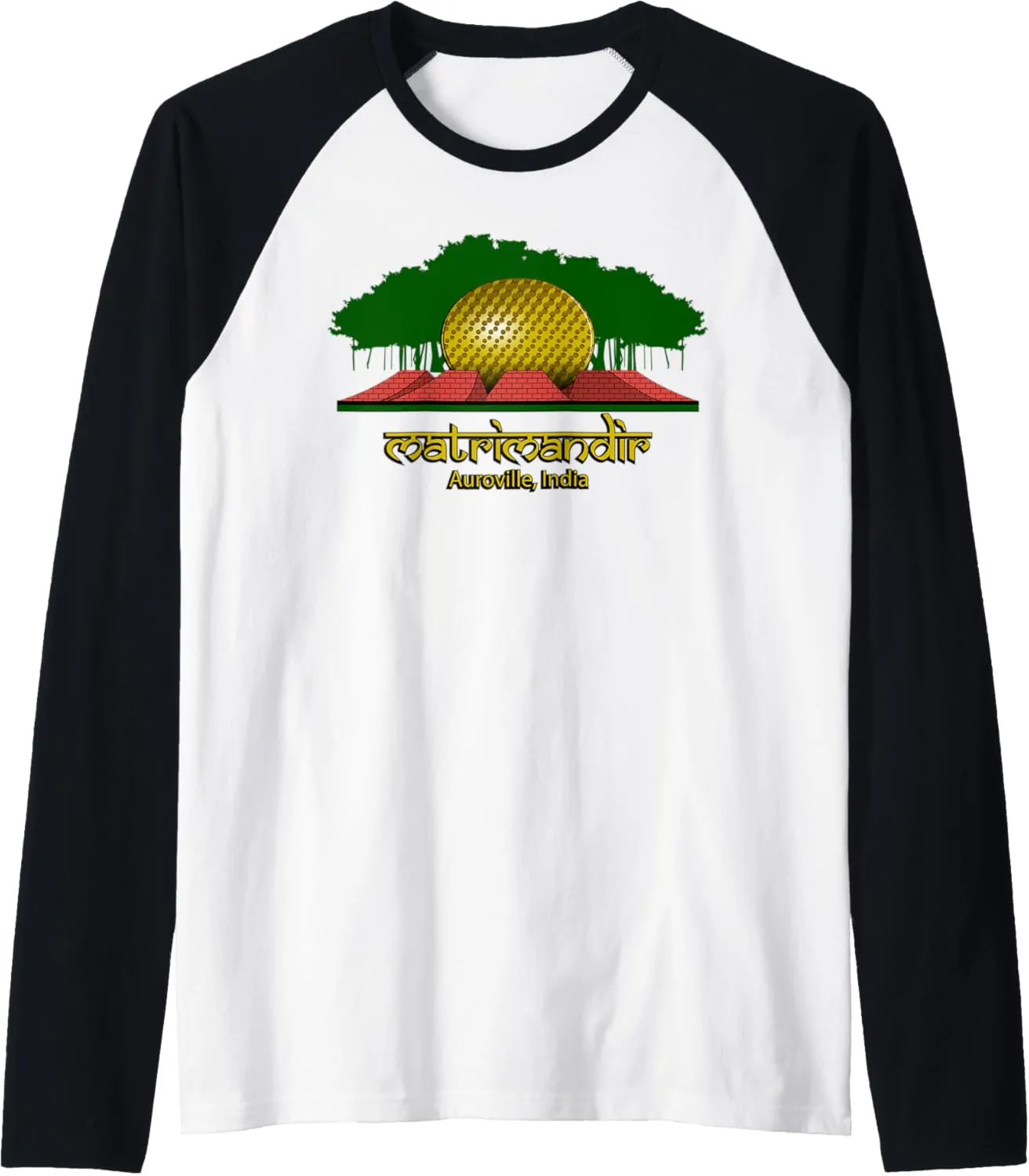 MATRIMANDIR of Auroville, India - Spiritual Edifice & Banyan Raglan Baseball Tee