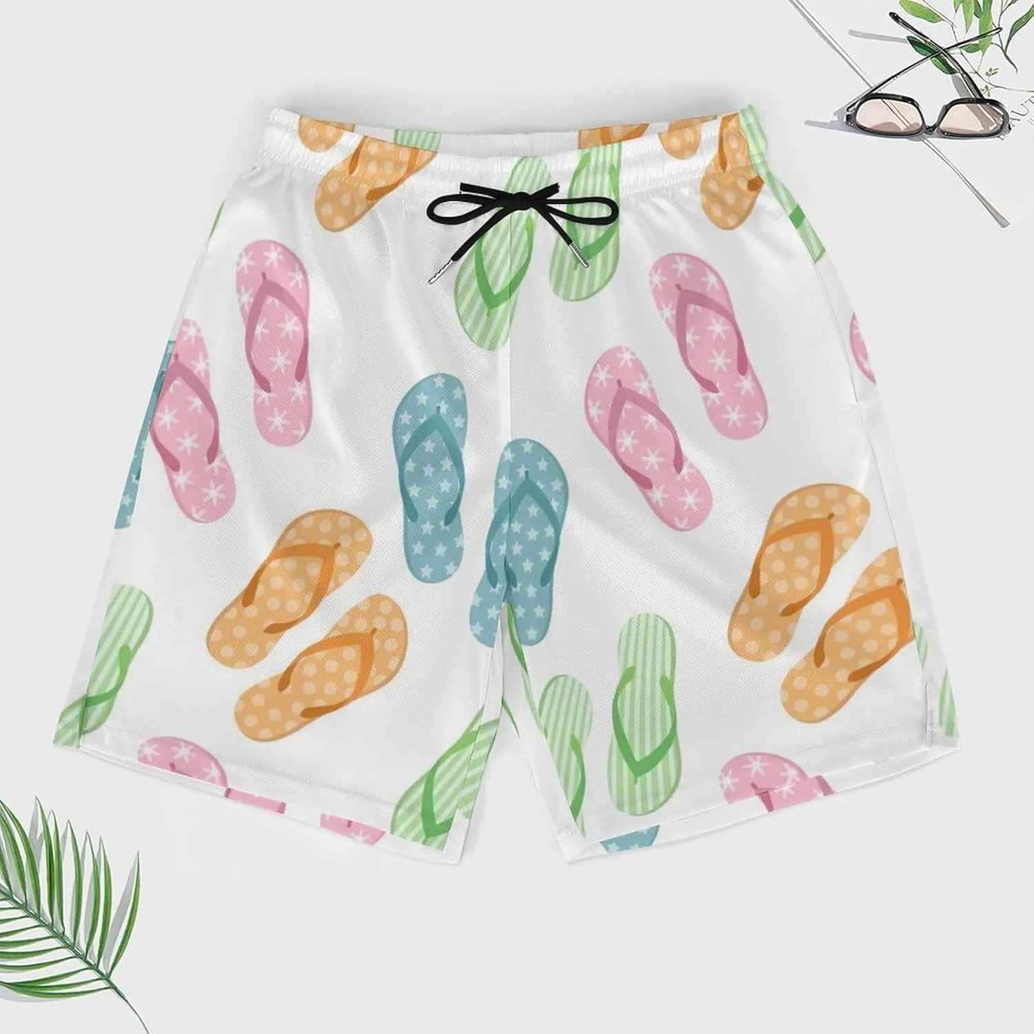 Men Cool Flip Flop Swim Trunks Vacation Beach Shorts with Pockets Compression Liner Quick Dry