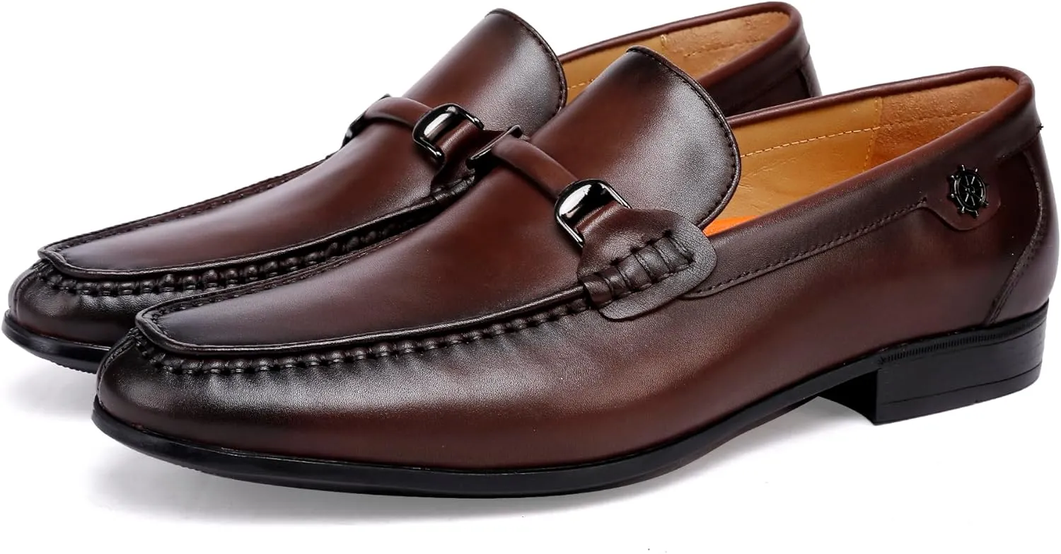 Mens Buckle Dress Shoes Loafers Classic Leather Business Dress Loafer Formal Slip On Penny Loafer Shoes