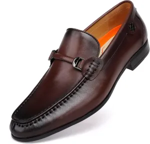 Mens Buckle Dress Shoes Loafers Classic Leather Business Dress Loafer Formal Slip On Penny Loafer Shoes