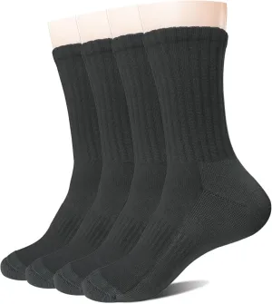 Men's Cotton Athletic Crew Socks Full Cushioned Work Boot Socks Black, 4 Pairs