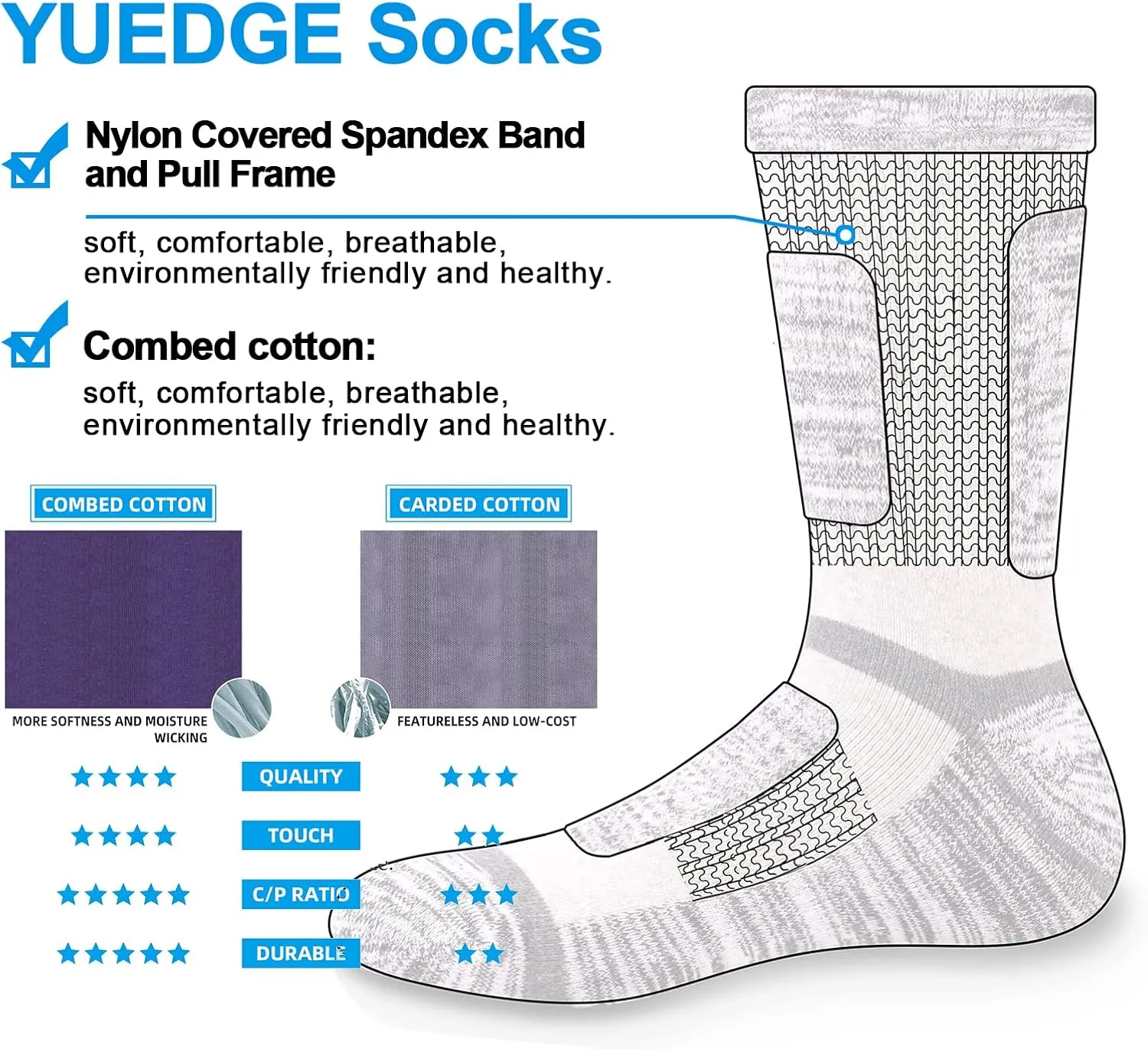 Men's Cushioned Outdoor Hiking Socks For Men, Sweat Wicking Cotton Casual Everyday Work Atheltic Crew Socks, 5 Pairs