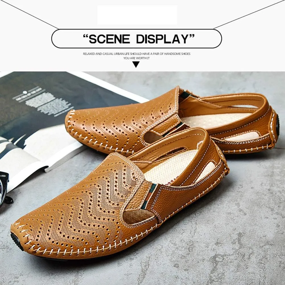 Men's Driving Shoes Leather Fashion Slipper Casual Slip on Loafers Shoes in Summer