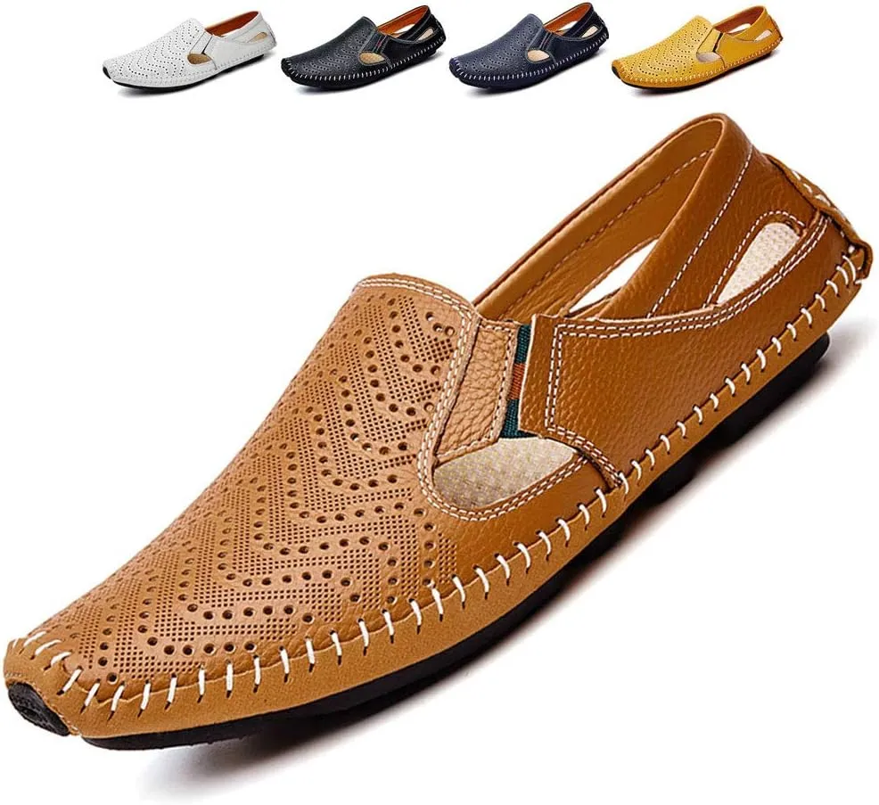 Men's Driving Shoes Leather Fashion Slipper Casual Slip on Loafers Shoes in Summer