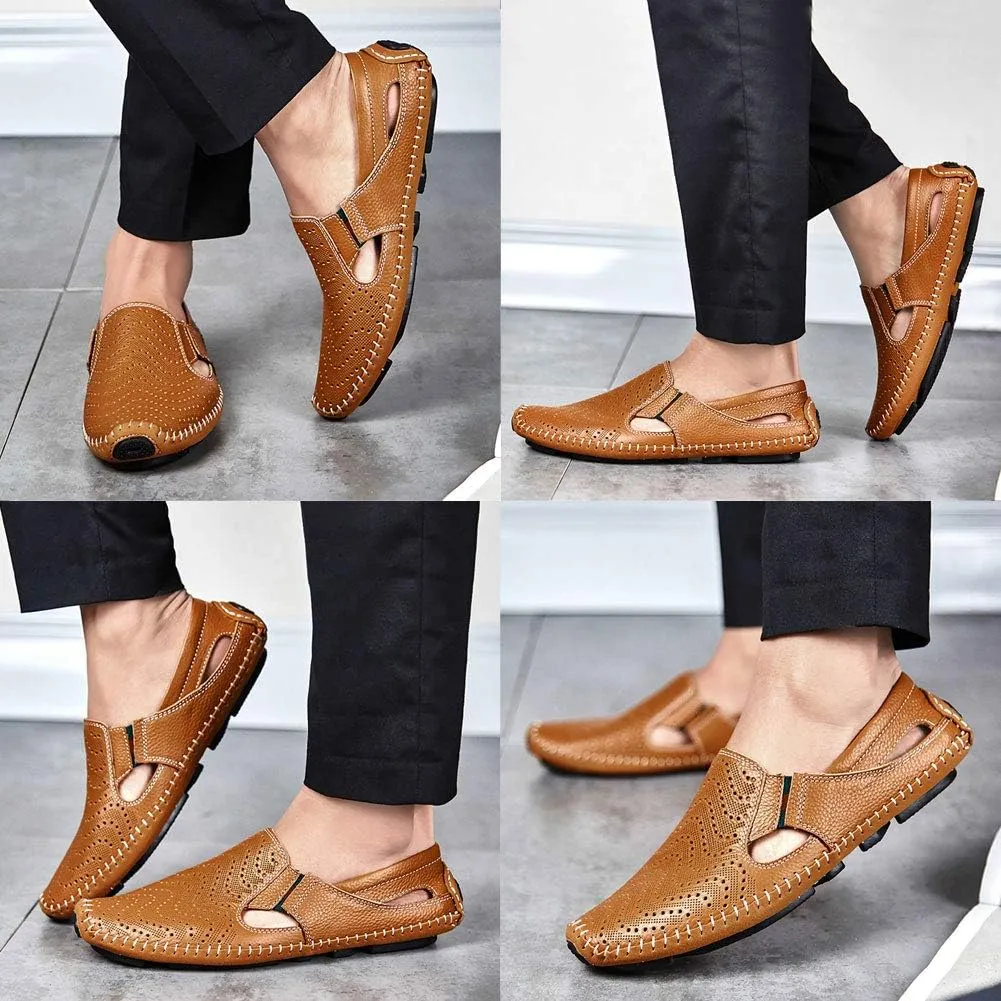 Men's Driving Shoes Leather Fashion Slipper Casual Slip on Loafers Shoes in Summer