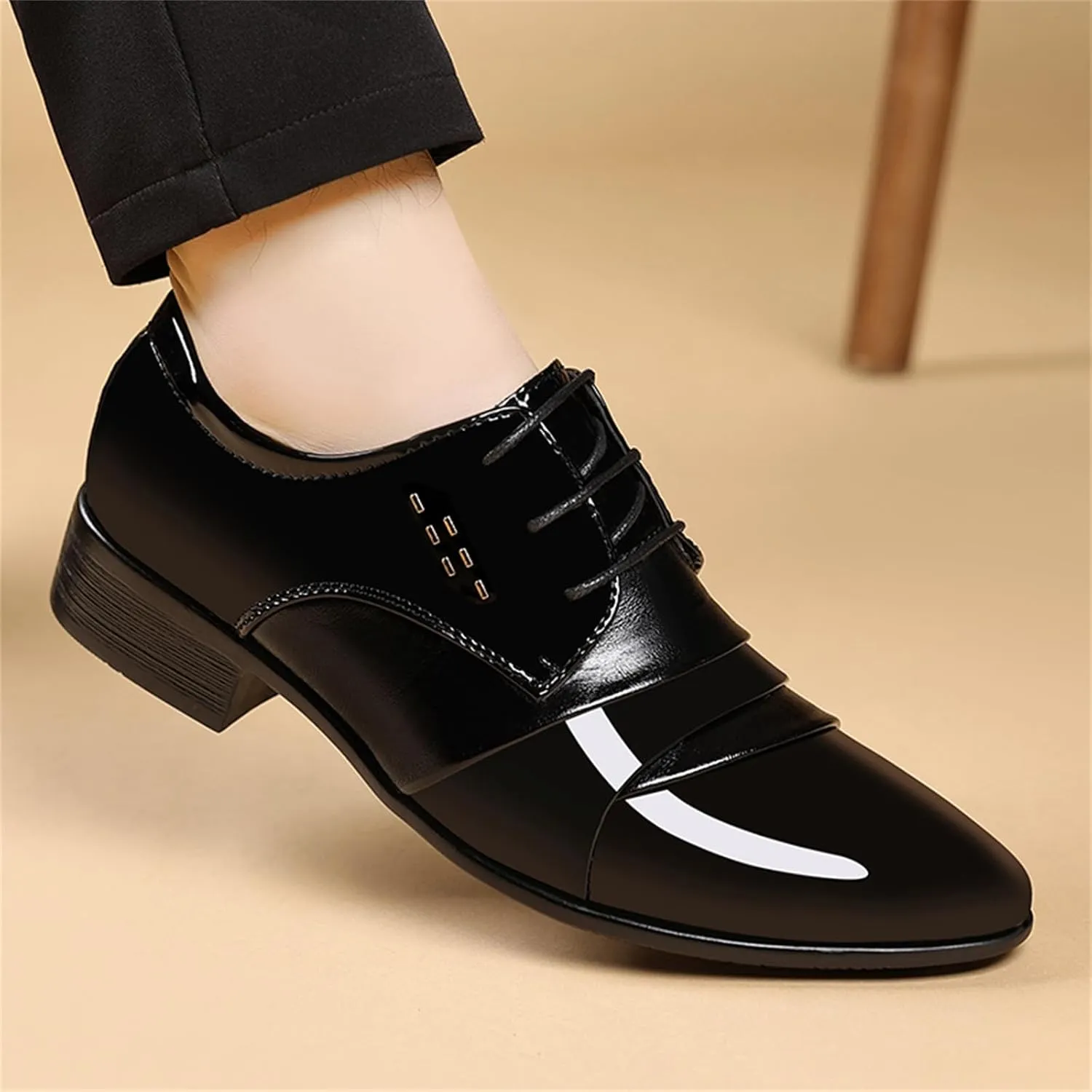 Men's Elegant Patent Leather Dress Shoes Formal Business Oxfords High Gloss Dressy Derby Shoes Tuxedo Weeding Prom