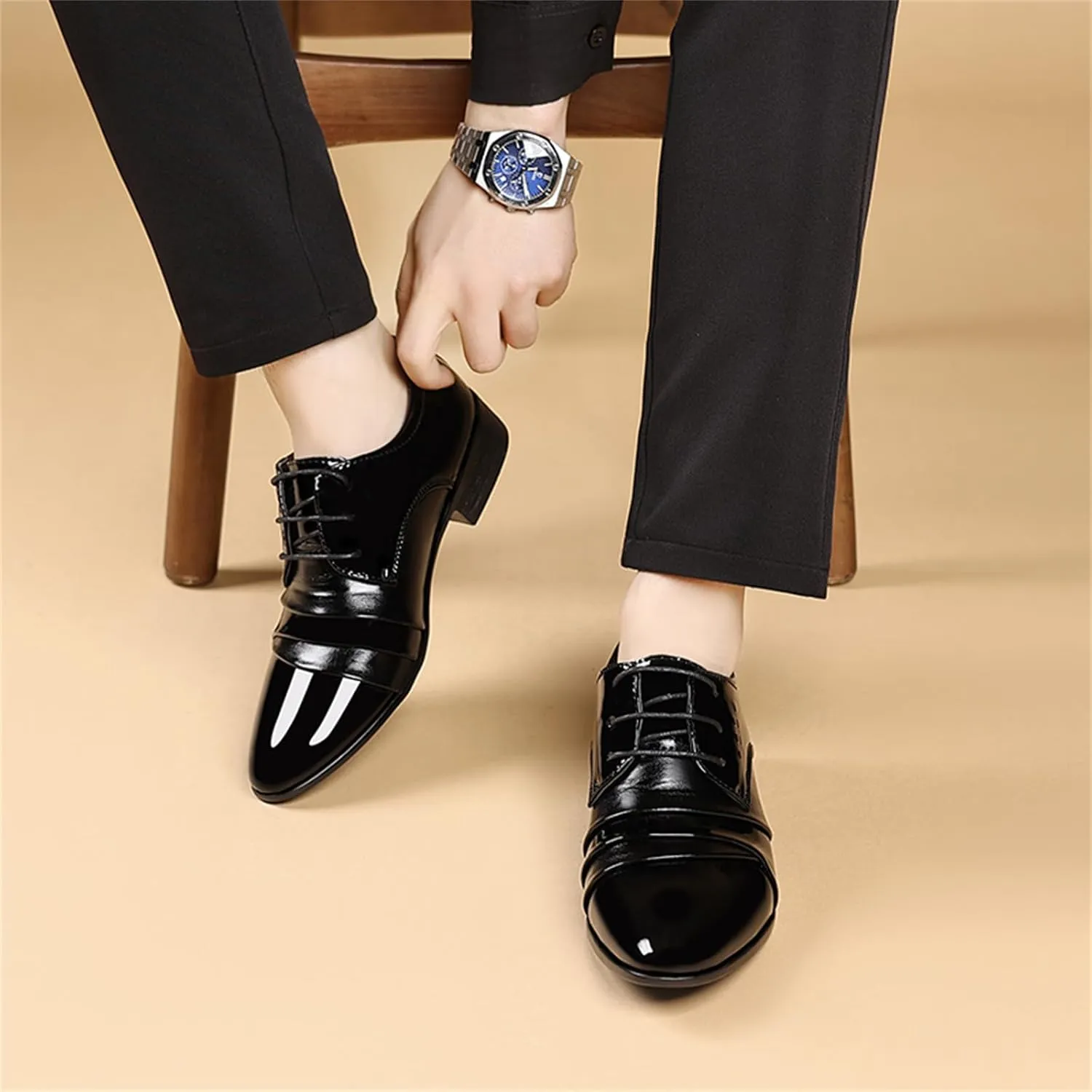 Men's Elegant Patent Leather Dress Shoes Formal Business Oxfords High Gloss Dressy Derby Shoes Tuxedo Weeding Prom
