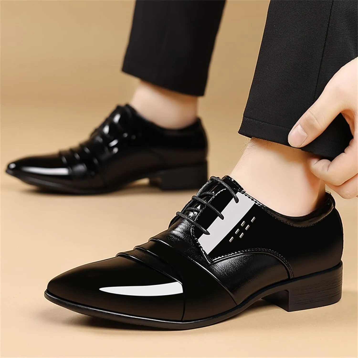 Men's Elegant Patent Leather Dress Shoes Formal Business Oxfords High Gloss Dressy Derby Shoes Tuxedo Weeding Prom
