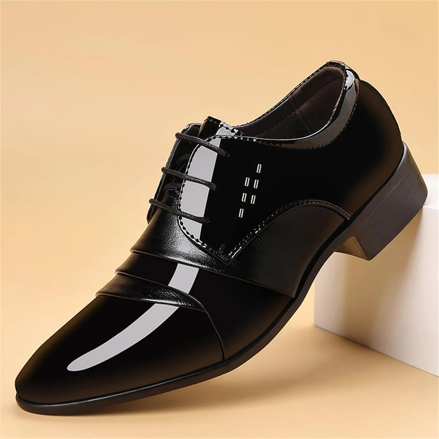 Men's Elegant Patent Leather Dress Shoes Formal Business Oxfords High Gloss Dressy Derby Shoes Tuxedo Weeding Prom