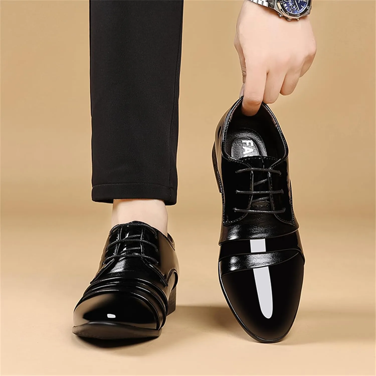 Men's Elegant Patent Leather Dress Shoes Formal Business Oxfords High Gloss Dressy Derby Shoes Tuxedo Weeding Prom