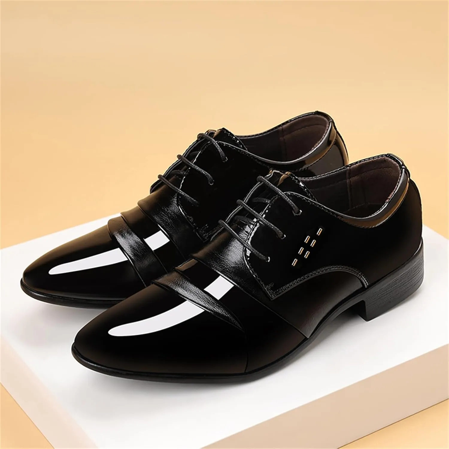 Men's Elegant Patent Leather Dress Shoes Formal Business Oxfords High Gloss Dressy Derby Shoes Tuxedo Weeding Prom