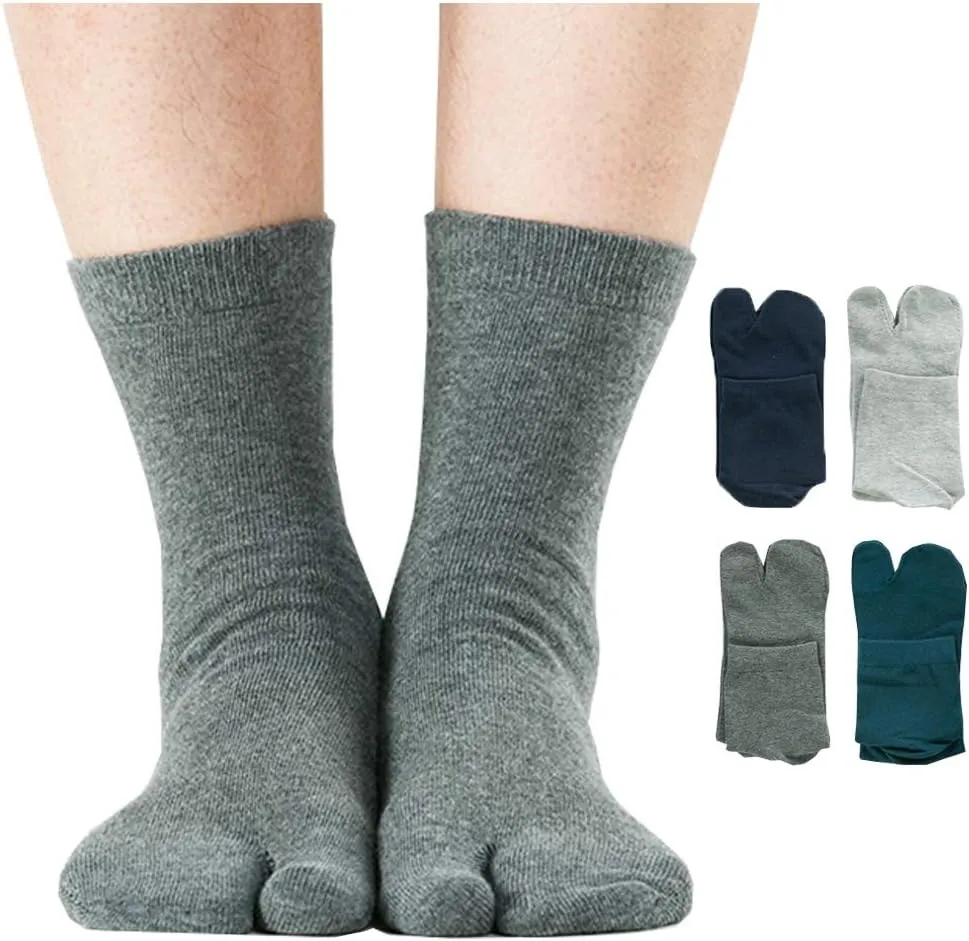 Men's Flip Flop Socks Tabi Split Toe Geta Wicking Cotton Pack of 4