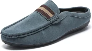 Men's Hand Stitched Comfortable Mule Clog Slippers,Soft Leather Backless Non-Slip Casual Walking Slip-On Loafers