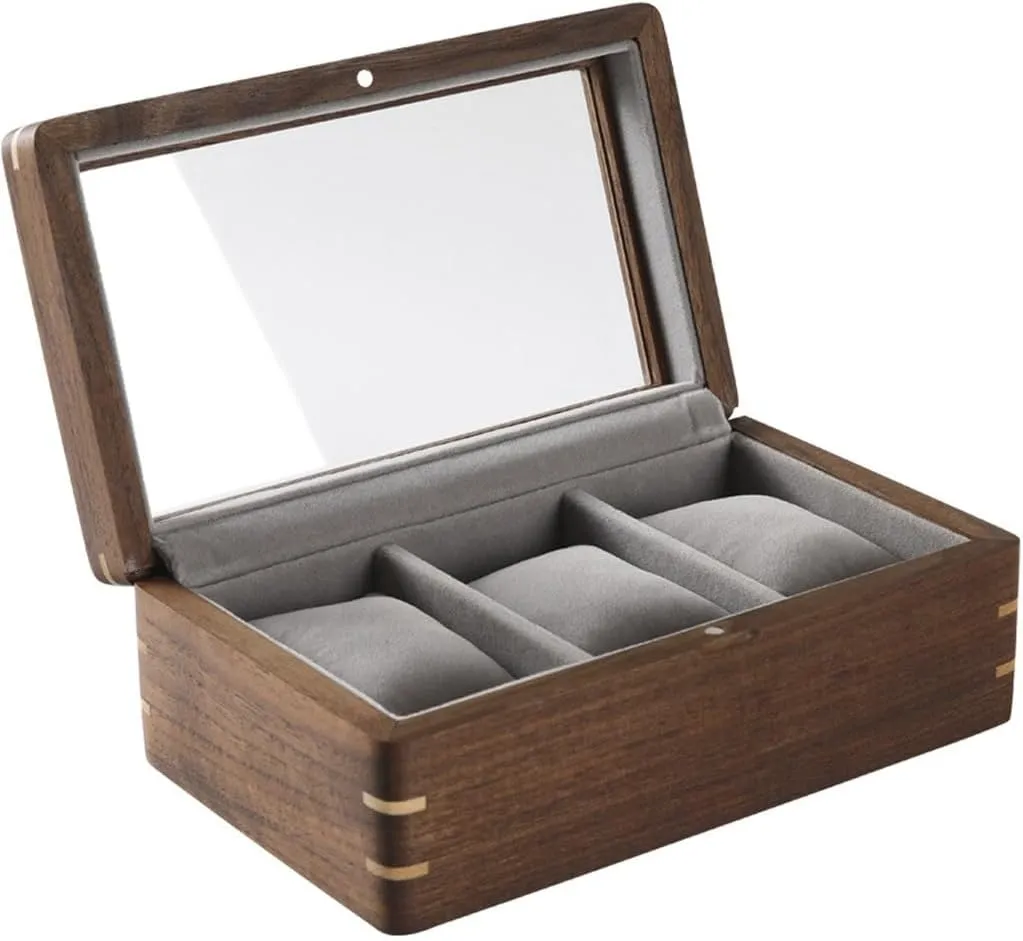 Mens Jewellery Box Black Walnut Solid Wood Watch Storage Box for Men's Gifts Transparent Flip Watch Display Box Watch Gift Box