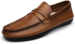 Mens Loafers Shoe Round Toe Split Toe Solid Color Leather Penny Loafers Comfortable Lightweight Flexible Classic Party Slip-ons