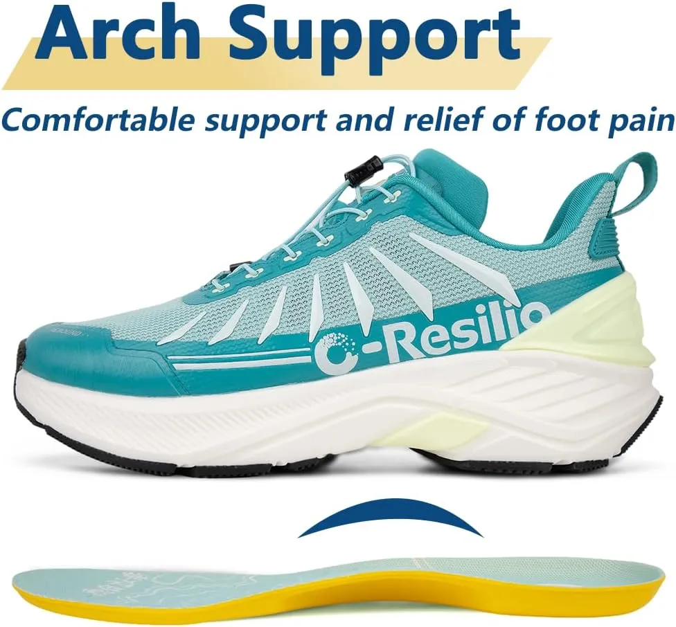 Men's Max Cushioned Quick Laces Hiking Walking Shoes with Arch Support Plantar Fasciitis Pain Relief Breathable Outdoor Trailing Running Sneakers Non Slip Trekking Camping Shoes