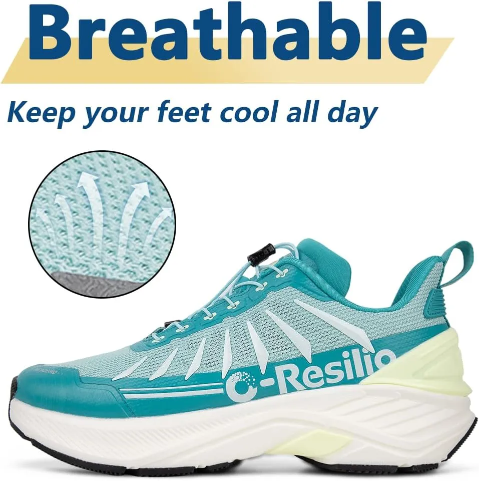 Men's Max Cushioned Quick Laces Hiking Walking Shoes with Arch Support Plantar Fasciitis Pain Relief Breathable Outdoor Trailing Running Sneakers Non Slip Trekking Camping Shoes