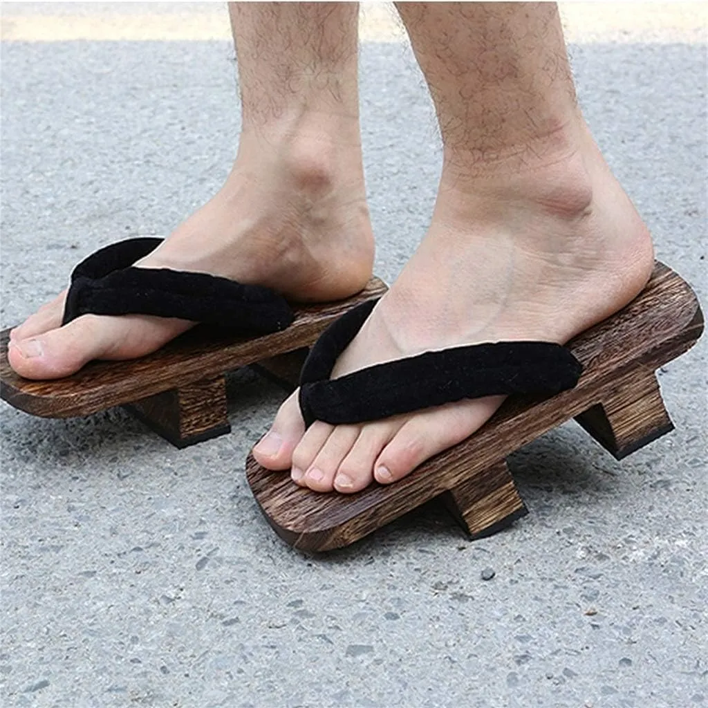 Men's Slippers Breathable Wooden Sandals, Flip Flop Two-Teeth Japanese Style Shoes, Heighten Wood Slippers, Clogs Sandals Traditional, Geta Sandals (Color : C, Size : EUR45-46)