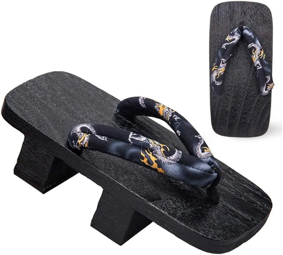 Men's Slippers Breathable Wooden Sandals, Flip Flop Two-Teeth Japanese Style Shoes, Heighten Wood Slippers, Clogs Sandals Traditional, Geta Sandals (Color : C, Size : EUR45-46)