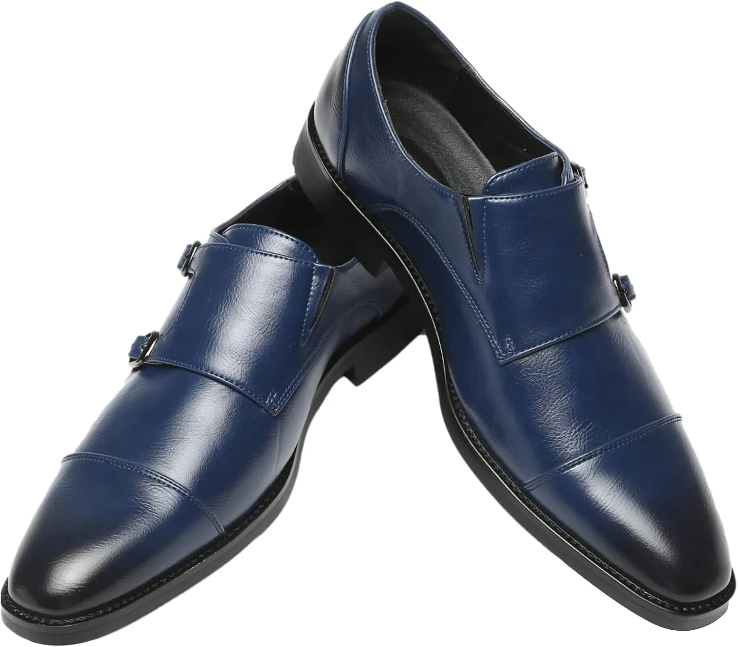 Men's Smart Monk Brogues Genuine Leather Wooden Heel Formal Dress Shoes