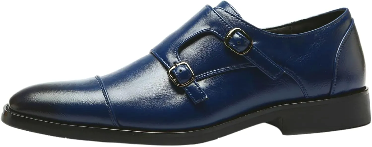 Men's Smart Monk Brogues Genuine Leather Wooden Heel Formal Dress Shoes