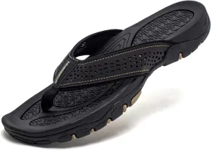 Men's Sport Flip Flops Comfort Breathable Casual Leather Beach Sandals Indoor and Outdoor Arch Support Flip Flops