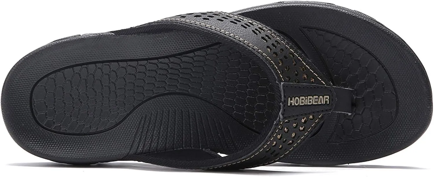 Men's Sport Flip Flops Comfort Breathable Casual Leather Beach Sandals Indoor and Outdoor Arch Support Flip Flops