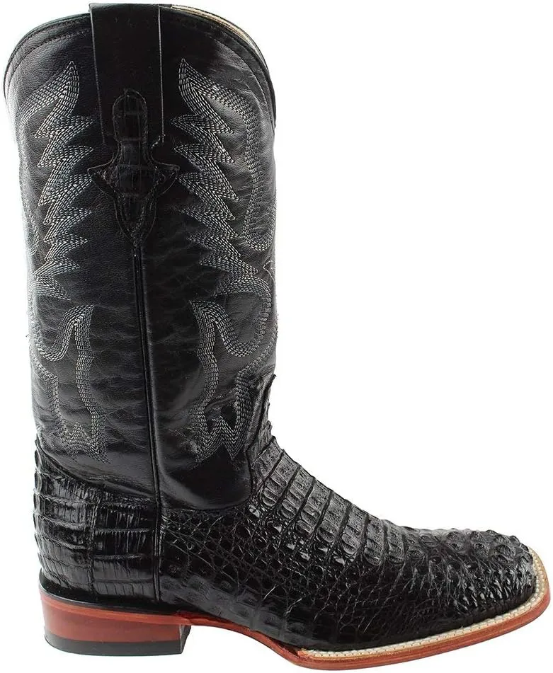 Mens Square Toe Casual Boots Mid Calf - Black
