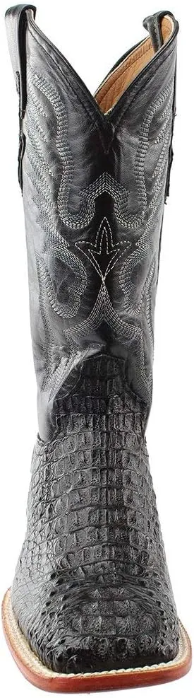 Mens Square Toe Casual Boots Mid Calf - Black