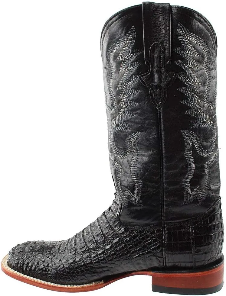 Mens Square Toe Casual Boots Mid Calf - Black