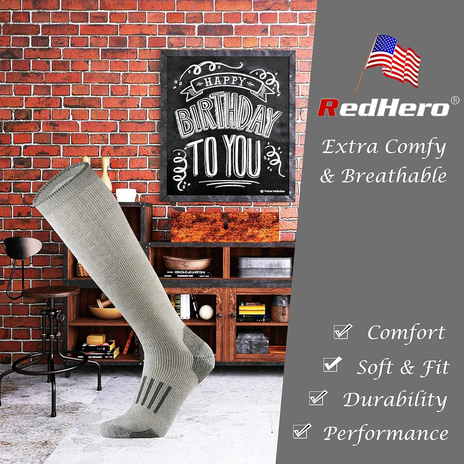 Merino Wool Over the Calf Socks for Men Hiking Hunting Ski Snowboarding Knee High Boot Warm Thick Cold Weather Winter
