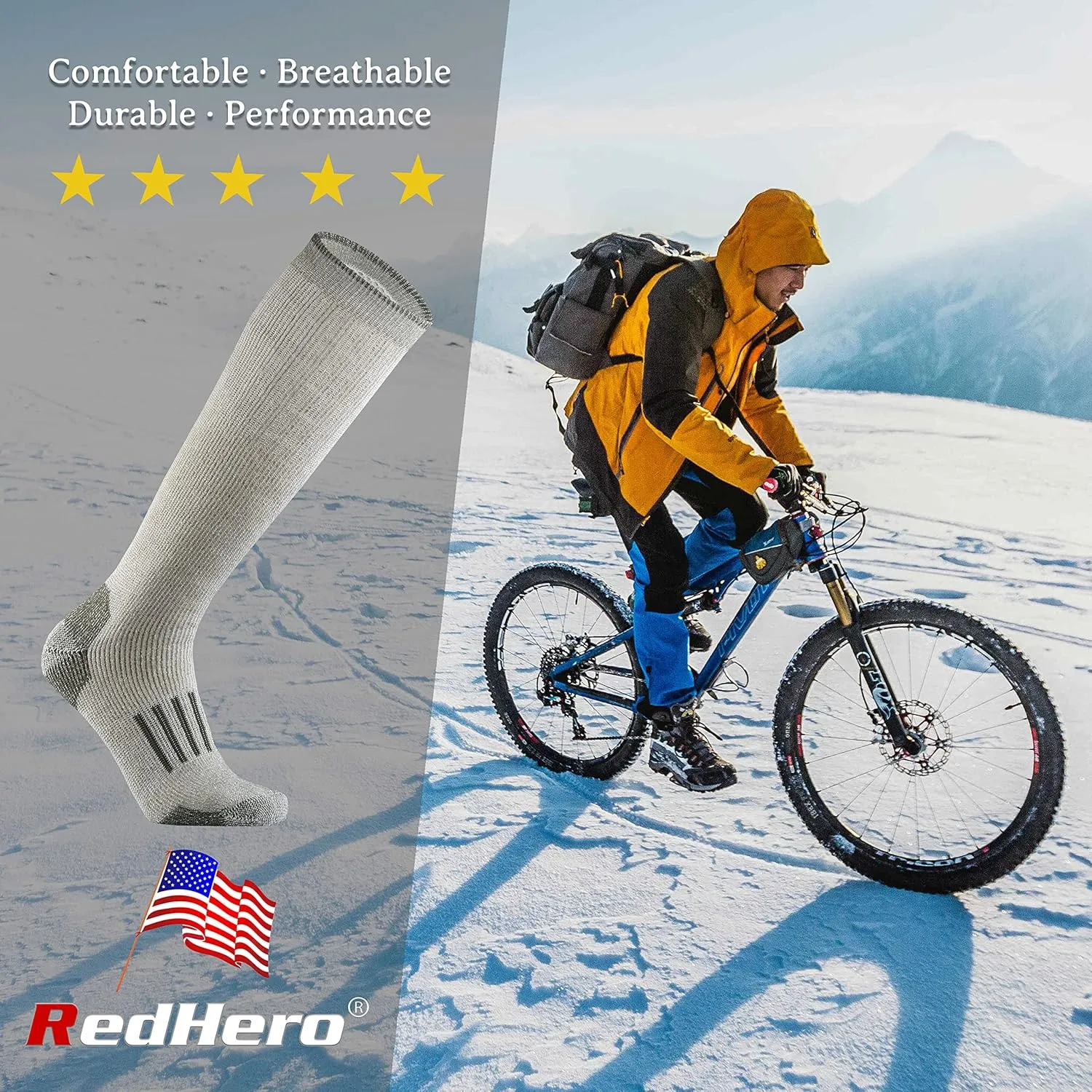 Merino Wool Over the Calf Socks for Men Hiking Hunting Ski Snowboarding Knee High Boot Warm Thick Cold Weather Winter