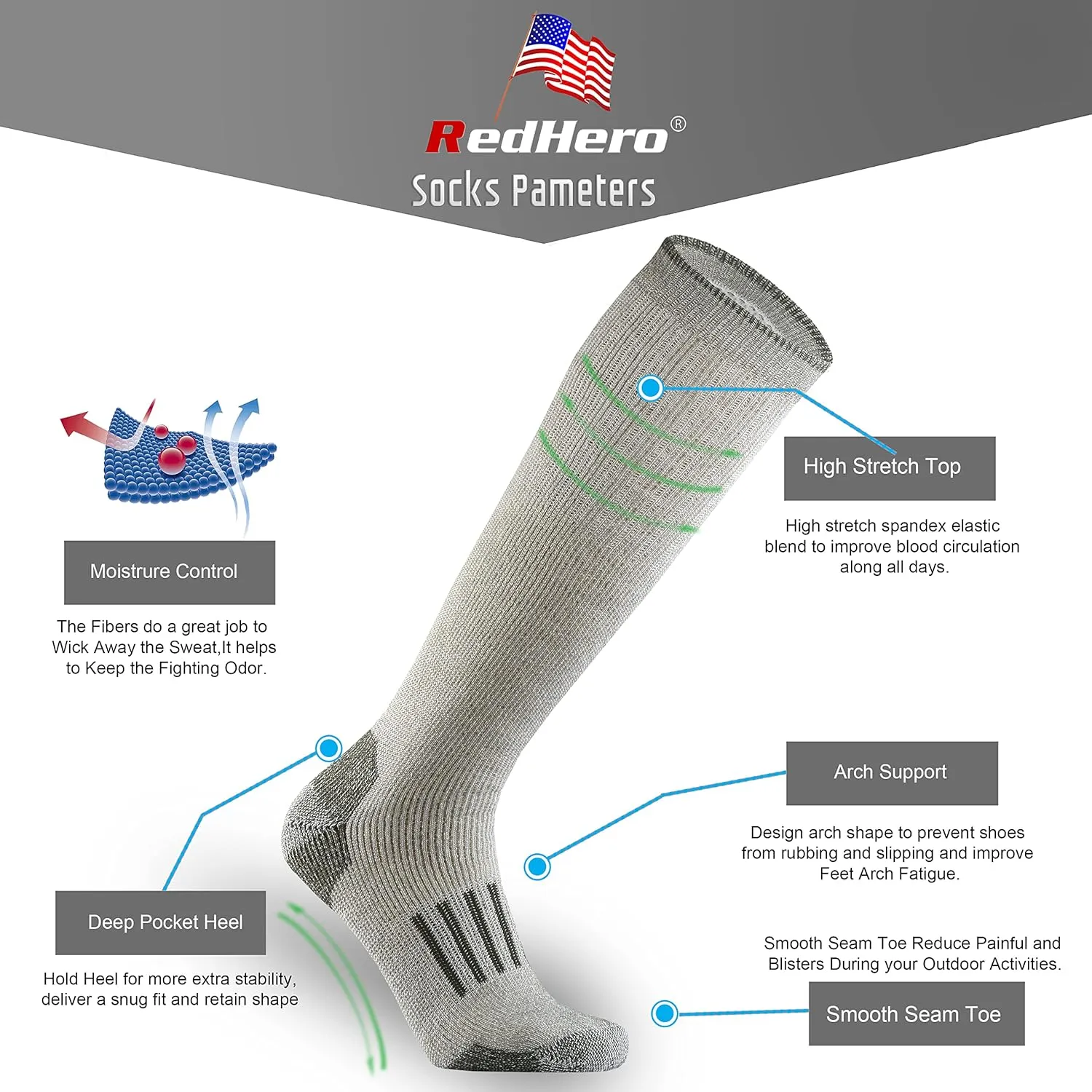 Merino Wool Over the Calf Socks for Men Hiking Hunting Ski Snowboarding Knee High Boot Warm Thick Cold Weather Winter