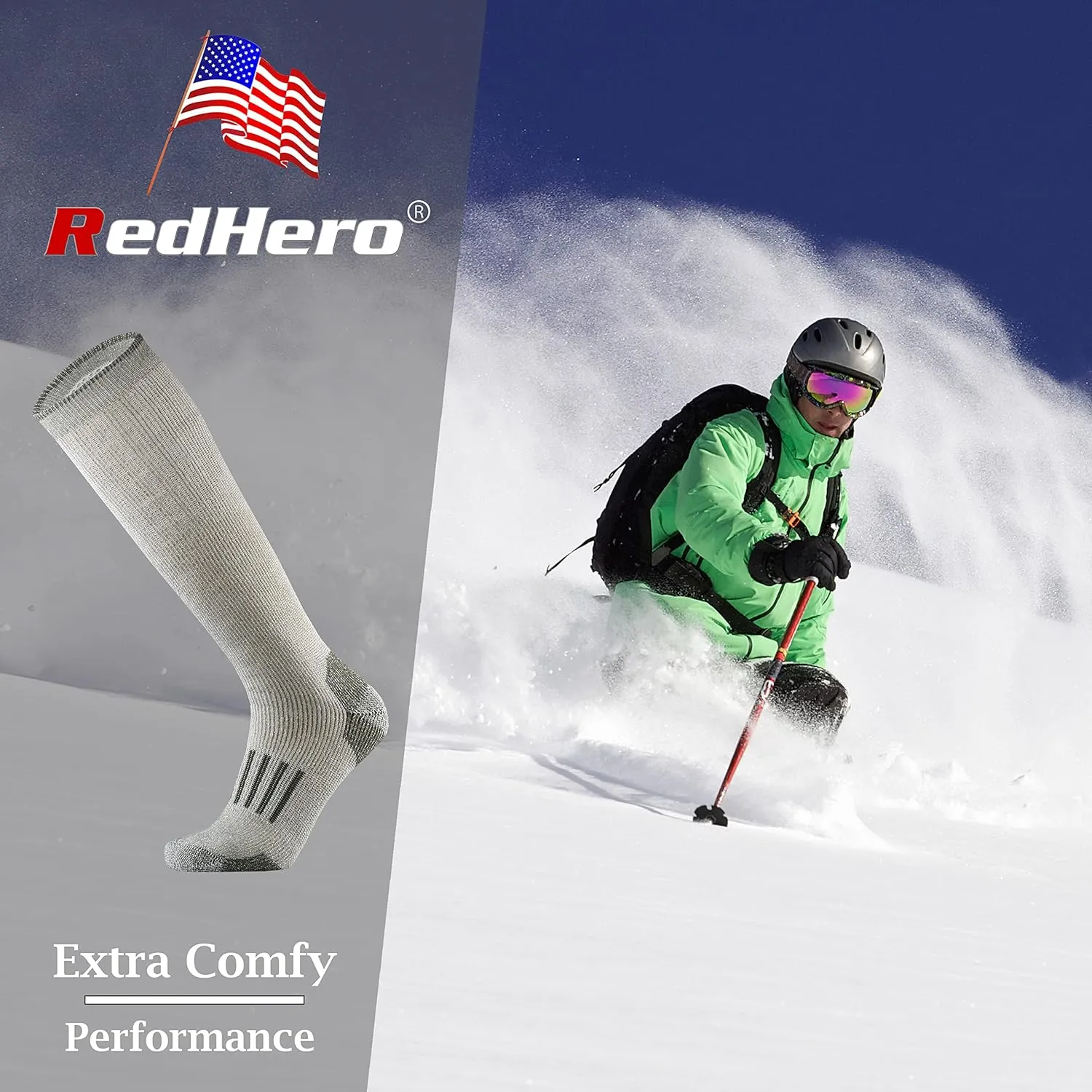 Merino Wool Over the Calf Socks for Men Hiking Hunting Ski Snowboarding Knee High Boot Warm Thick Cold Weather Winter
