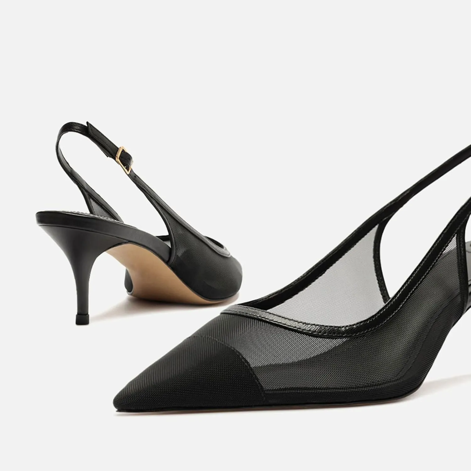 Mesh Kitten Heels for Women Slingback Design with Pointed Toe Breathable and Stylish Elegant Low Heel for Comfort and Sophistication