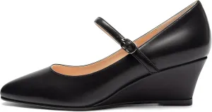 Mettesally Women's Wedge Pumps Pointed Toe Ankle Strap Mid Heel Comfortable Dress Shoes