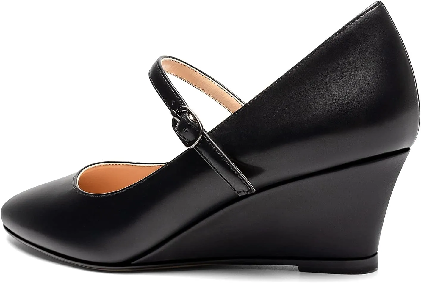 Mettesally Women's Wedge Pumps Pointed Toe Ankle Strap Mid Heel Comfortable Dress Shoes