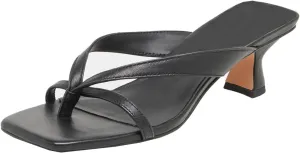 MICIFA Kitten Heel Sandals for Women Low Heels Flip Flop Fashion Strappy Mule Heels Rounded Open Toe Casual Slides Heeled Thong Sandals Women