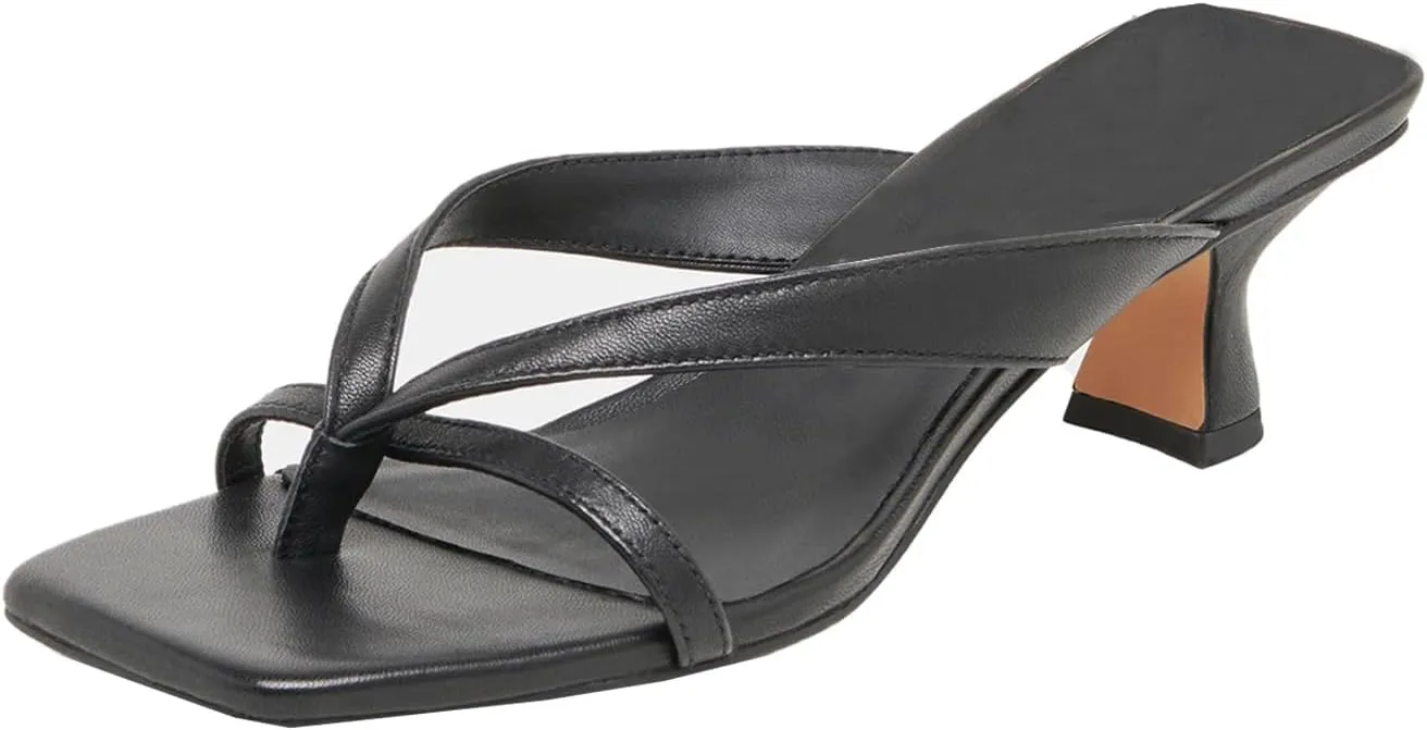 MICIFA Kitten Heel Sandals for Women Low Heels Flip Flop Fashion Strappy Mule Heels Rounded Open Toe Casual Slides Heeled Thong Sandals Women