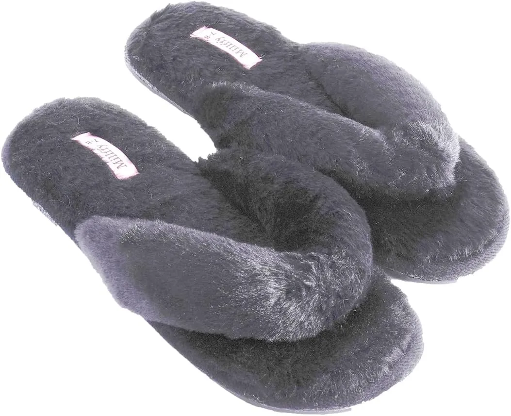 Millffy Fuzzy Fluffy Open Toe Slippers for Summer Warm Comfy flip Flop Slippers for Women Slip on