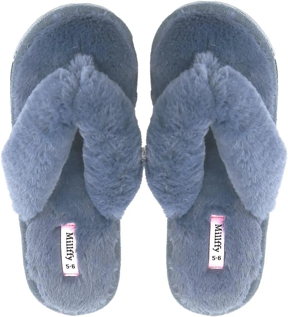 Millffy Fuzzy Fluffy Open Toe Slippers for Summer Warm Comfy flip Flop Slippers for Women Slip on