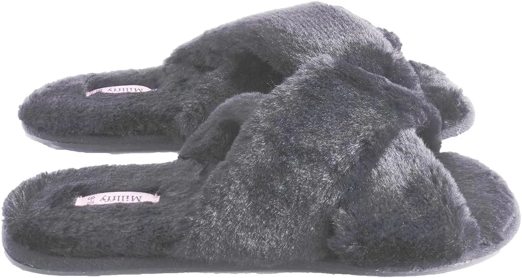 Millffy Fuzzy Fluffy Open Toe Slippers for Summer Warm Comfy flip Flop Slippers for Women Slip on