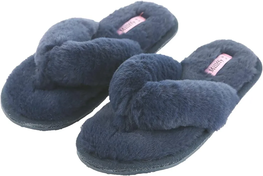 Millffy Fuzzy Fluffy Open Toe Slippers for Summer Warm Comfy flip Flop Slippers for Women Slip on