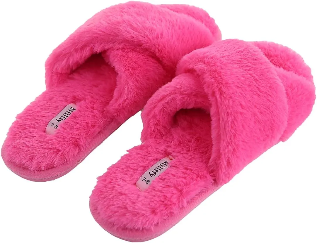 Millffy Fuzzy Fluffy Open Toe Slippers for Summer Warm Comfy flip Flop Slippers for Women Slip on