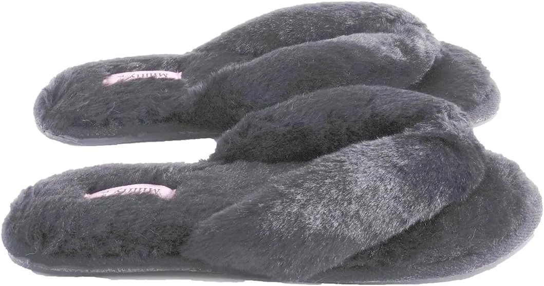 Millffy Fuzzy Fluffy Open Toe Slippers for Summer Warm Comfy flip Flop Slippers for Women Slip on