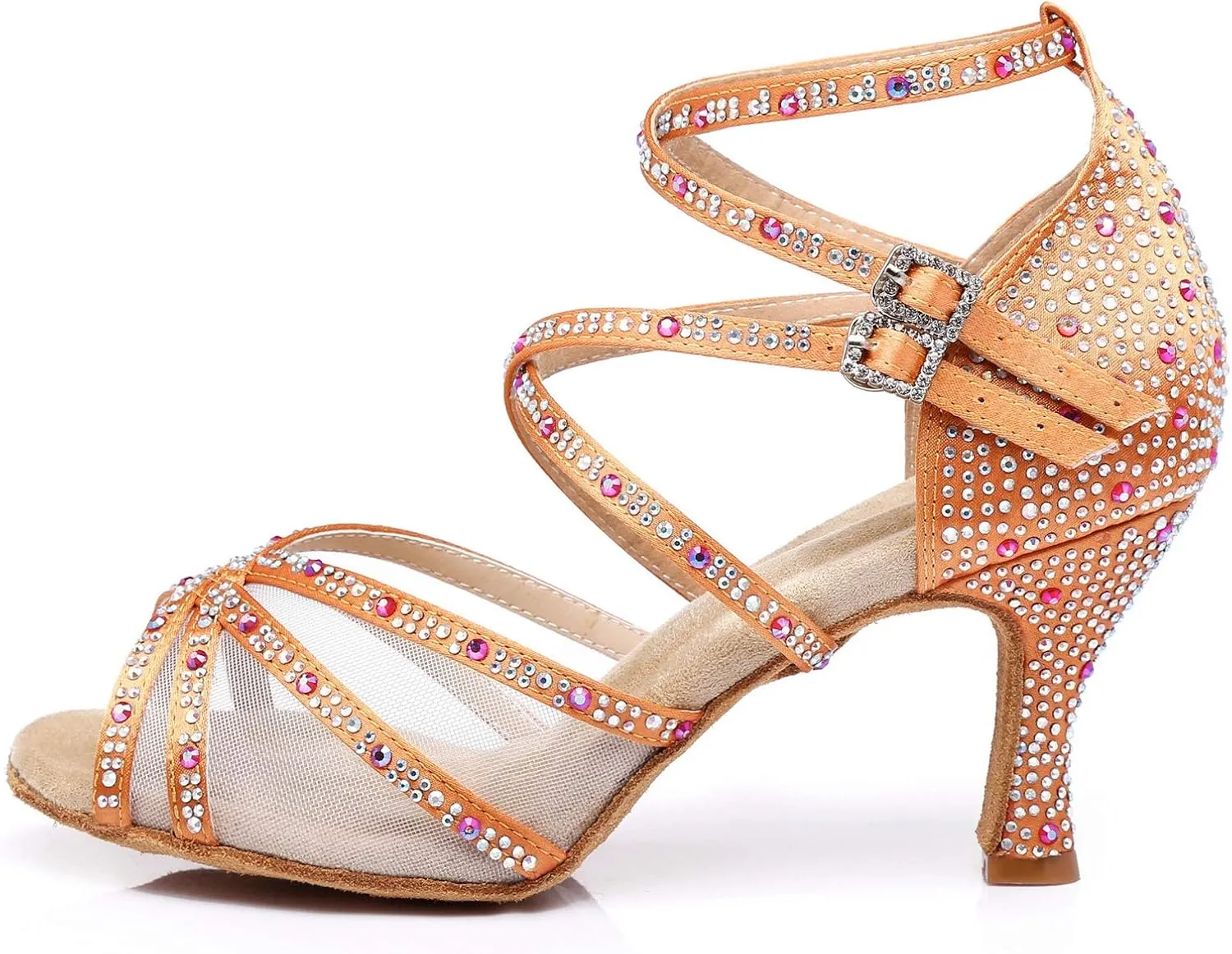 Minishion Womens Rhinestones Dancing Sandals Elegant Mesh Wedding Prom Shoes