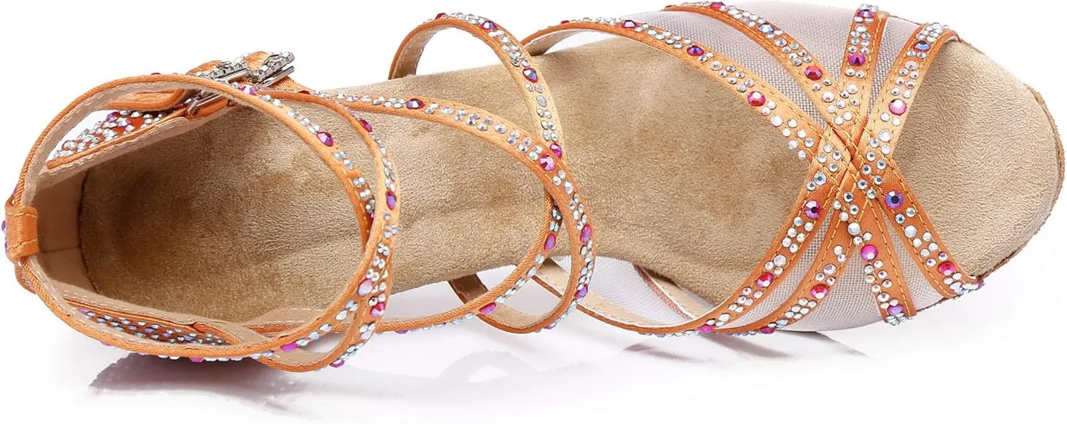 Minishion Womens Rhinestones Dancing Sandals Elegant Mesh Wedding Prom Shoes