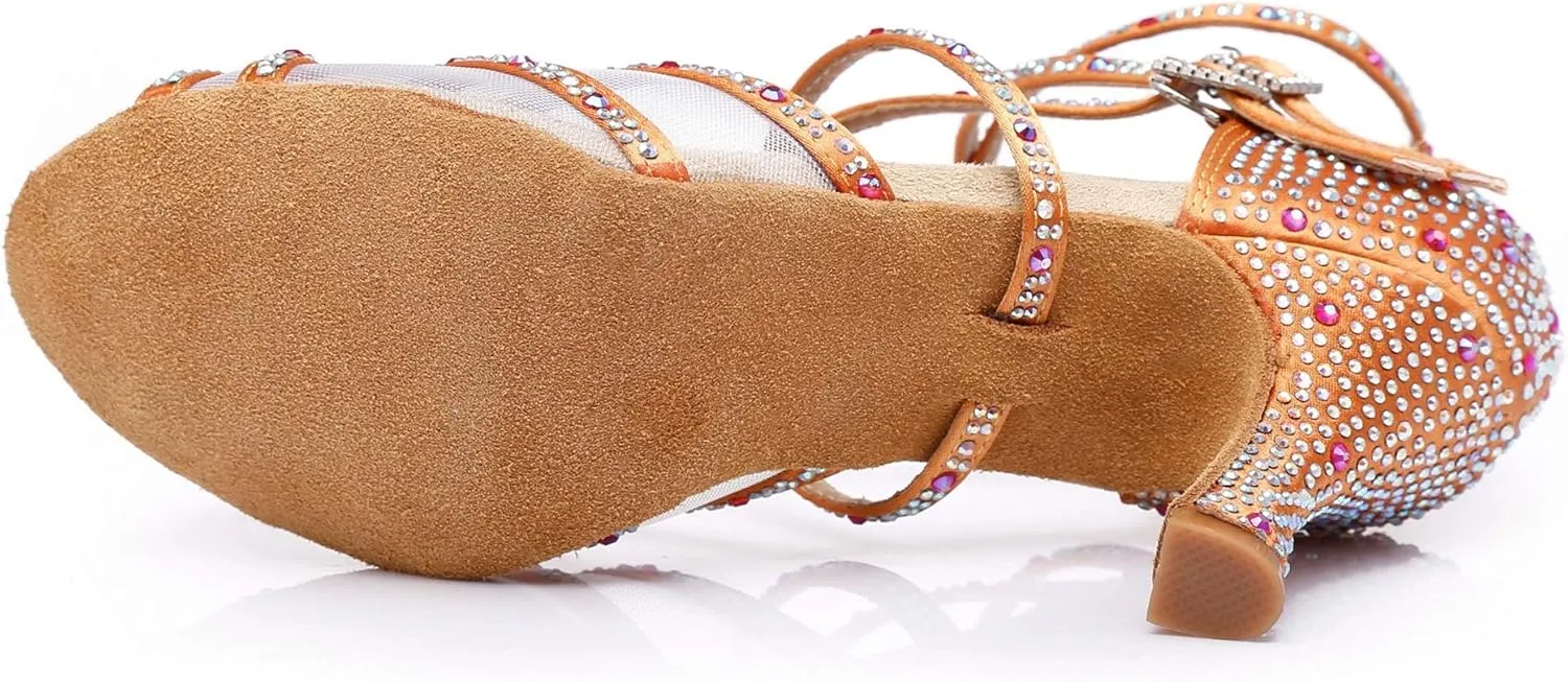 Minishion Womens Rhinestones Dancing Sandals Elegant Mesh Wedding Prom Shoes