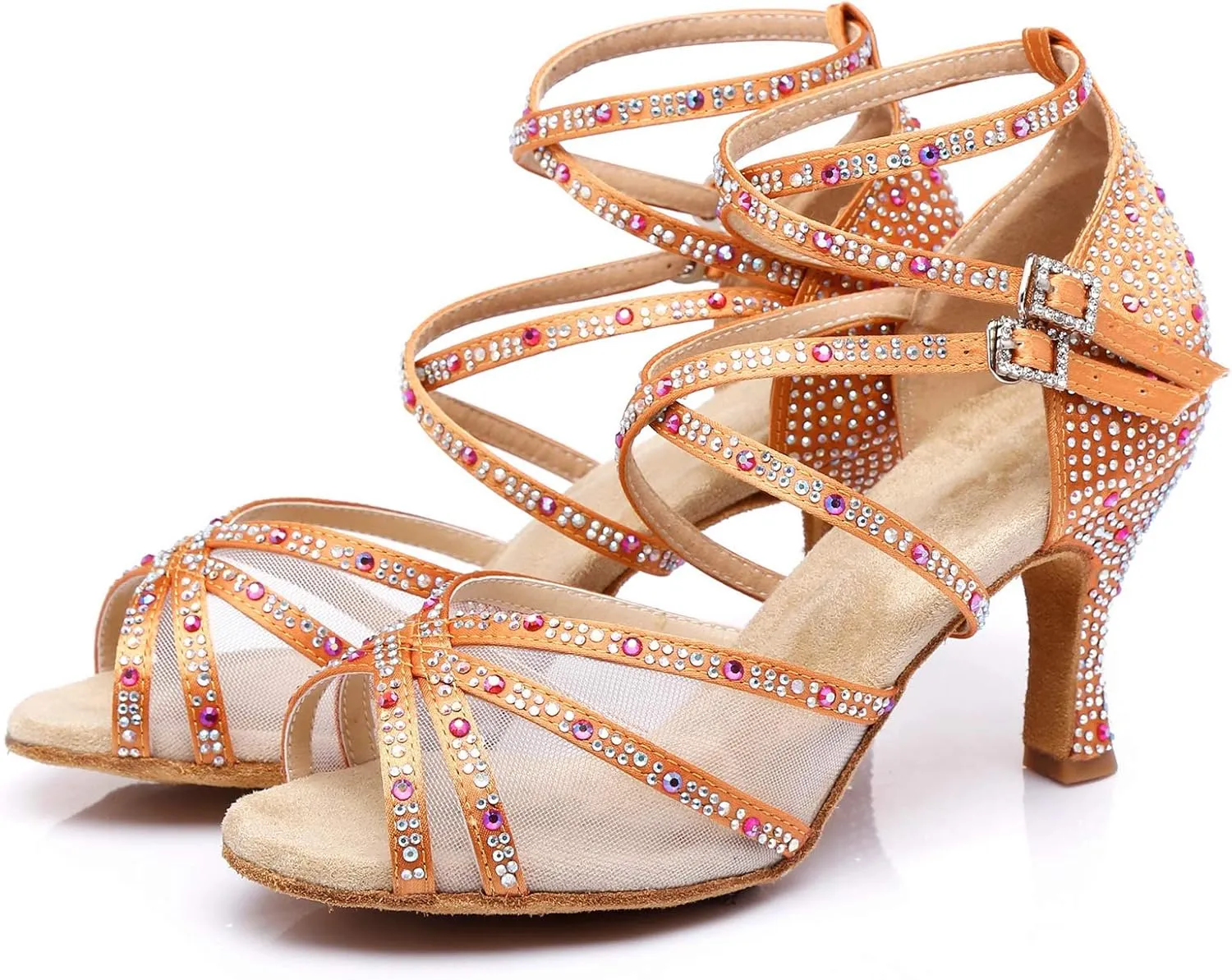 Minishion Womens Rhinestones Dancing Sandals Elegant Mesh Wedding Prom Shoes
